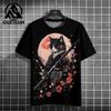2024 Japanese Style Men's T-Shirt Samurai Cat Pattern T-Shirt Casual Loose Short Sleeved Tees Oversized Men Clothing Tops Summer