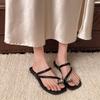 Low Heel Pinch Feet Internet Celebrity Fashion Square Head Cover Toe Cool Slippers 2025 New Flat Beach Flip-flops Women's Summer Wear