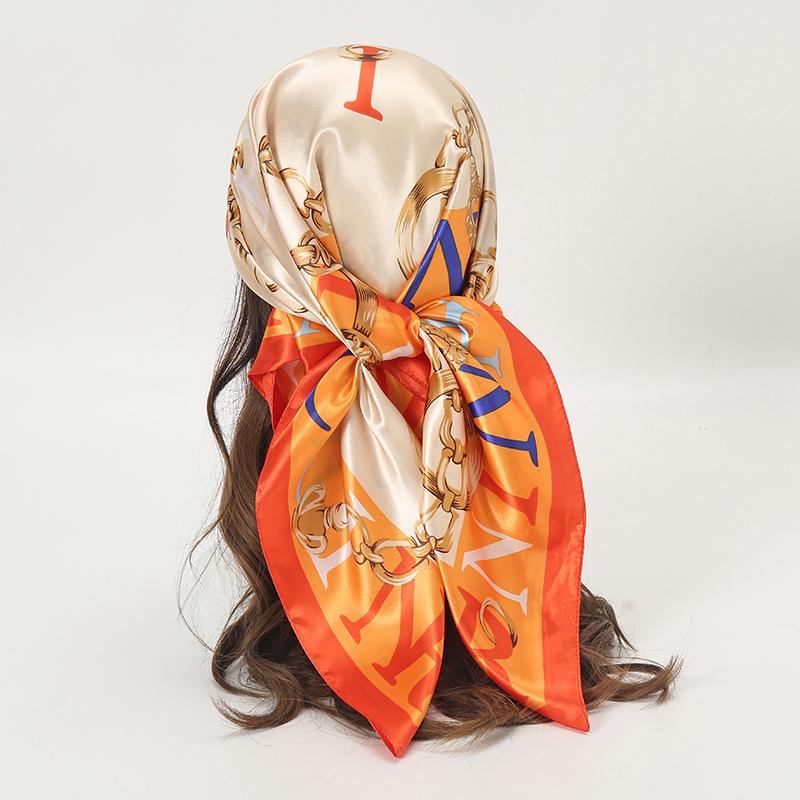 Satin Square Scarf Women Muslim Hijab Elegant Print Silk Neckerchief Shawl Wraps Headband Handle Hair Accessories Bandana