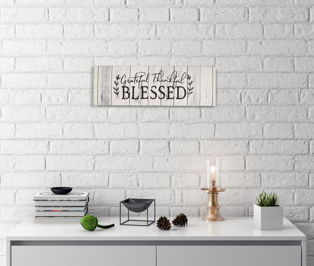 Inkdotpot Stretched Canvas Quotes Wall Art Decor-Grateful Thankful Blessed Wall Decor- 8 x 24 Rustic Wall Art Sign