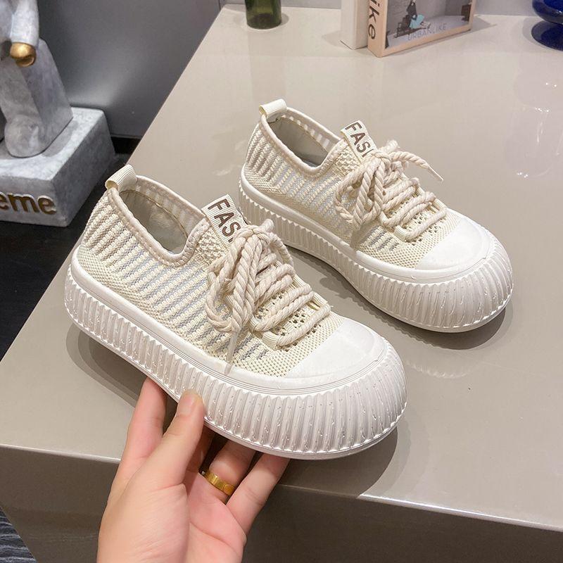 Women's Thick-Soled Mesh Shoes Summer New Slip-on Loafers Breathable Hollow-out Canvas Shoes Versatile Student Shoes