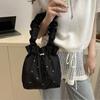 Large Capacity Pleated Tote Bag Versatile Drawstring Handbag Korean Nylon Shoulder Bag  Women's