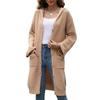 Women Knitted Cardigan Hooded Long Sleeve Single Breasted Sweater Coat with Pockets Solid Color Loose Fit Mid-length Knitwear