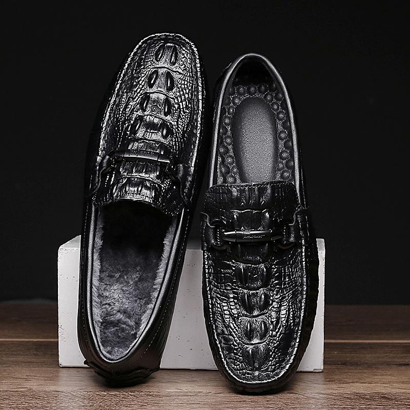 Мокасины из натуральной кожи, мужские роскошные мокасины без застежек, повседневные туфли для вождения с мехом, зимняя теплая обувь, мужские туфли-лодочки, размер 38-45