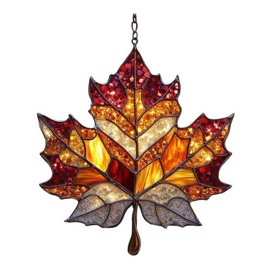 Maple Leaf Fall Ornament Window Hanging Autumn Leaf Suncatcher Stained Glass Wall Art for Thanksgiving Autumn Indoor Outdoor Home Decor
