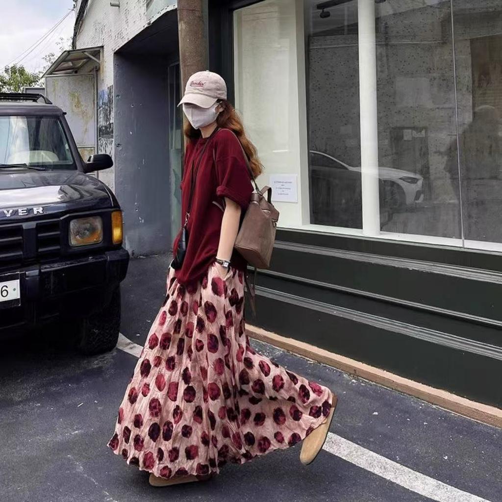 Женская расклешенная юбка в горошек Длинная юбка с высокой талией Большого размера Со сборками Драпированная А-силуэта юбка для девушек