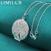 URMYLADY 925 Sterling Silver Round Picture Frame Pendant Necklace Chain For Women Wedding Engagement Charm Jewelry