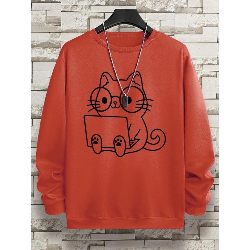 Мужская толстовка с принтом «Джентльмен Кот на работе» в стиле хип-хоп, свободная толстовка с капюшоном, осенняя толстовка с капюшоном, модный уличный свитер с круглым вырезом и длинными рукавами для мужчин