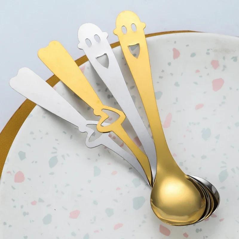 Кофейная ложка из нержавеющей стали с полым сердцем и смайликом, ложка для мороженого, свадебный сувенир, подарки для дома, кухни, детей