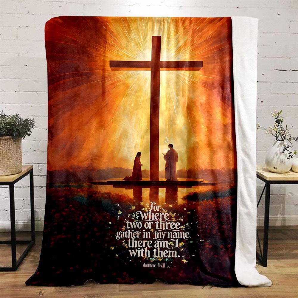 "Cross with Spiritual Gathering Verse" Patterned flannel blanket perfect for the bedroom living room, sofa, or a little nap
