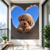 Hanging Tapestry for Wall Decor Brown Poodle Puppy Looking Through a Heart Shaped Hole in Sand Blue Sky for Adult Decor