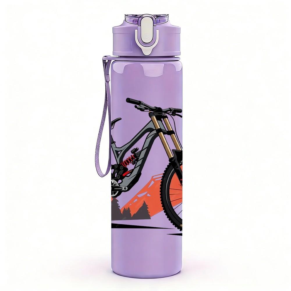1PC Mountain Bicycle Sport Character Print 750ml Color Plastic Sports Water Bottle Leakproof Flip Straw Lid Suitable for Sports Office Home Use