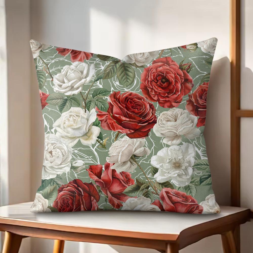 Classic Roses Flowers Cushion Cover Natural Linen Organic Fabric DoubleSided Printing Couch Pillow Covers Home Decor