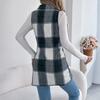 Женское клетчатое двубортное шерстяное пальто с карманами, длинный жилет