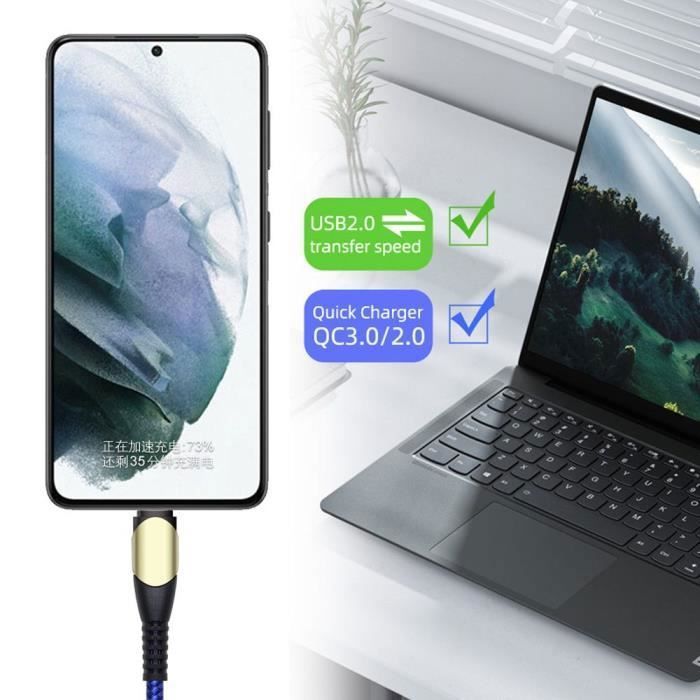 Câble USB-C vers USB-C Charge Rapide 60W pour iPhone 16, 16e, iPhone 16 Pro, iPhone 16 Pro Max - Nylon Tressé 1M Bleu