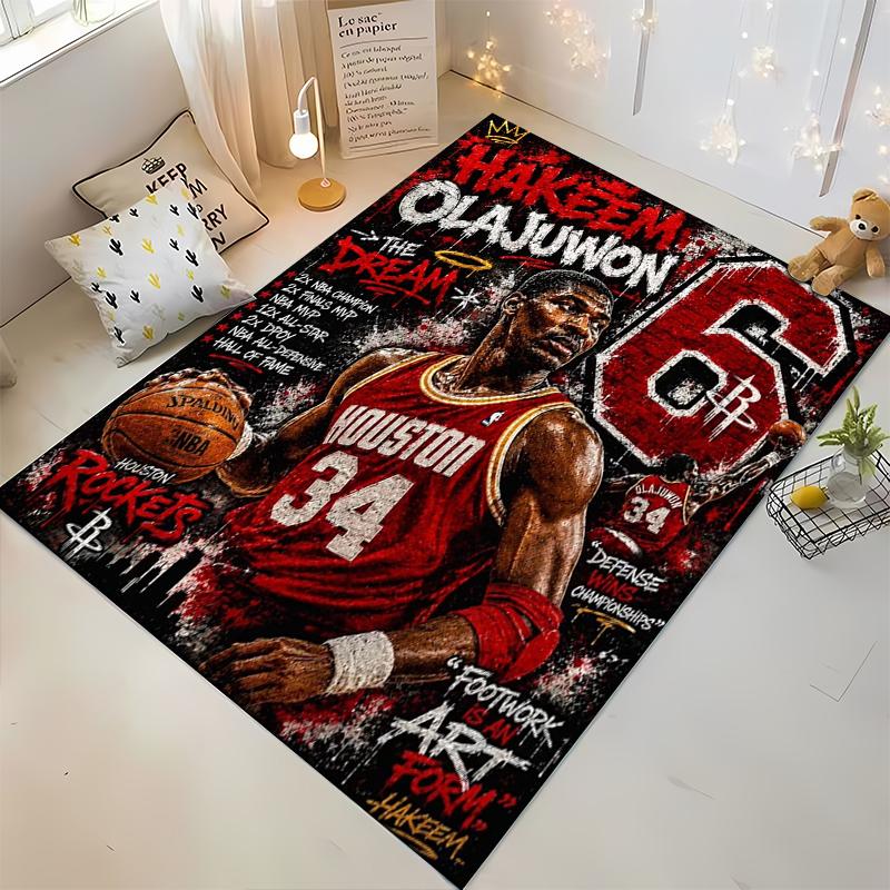 "Hakeem Olajuwon Basketball Legend Artwork Rug" Non-slip rug suitable for living room and bedroom sofas.