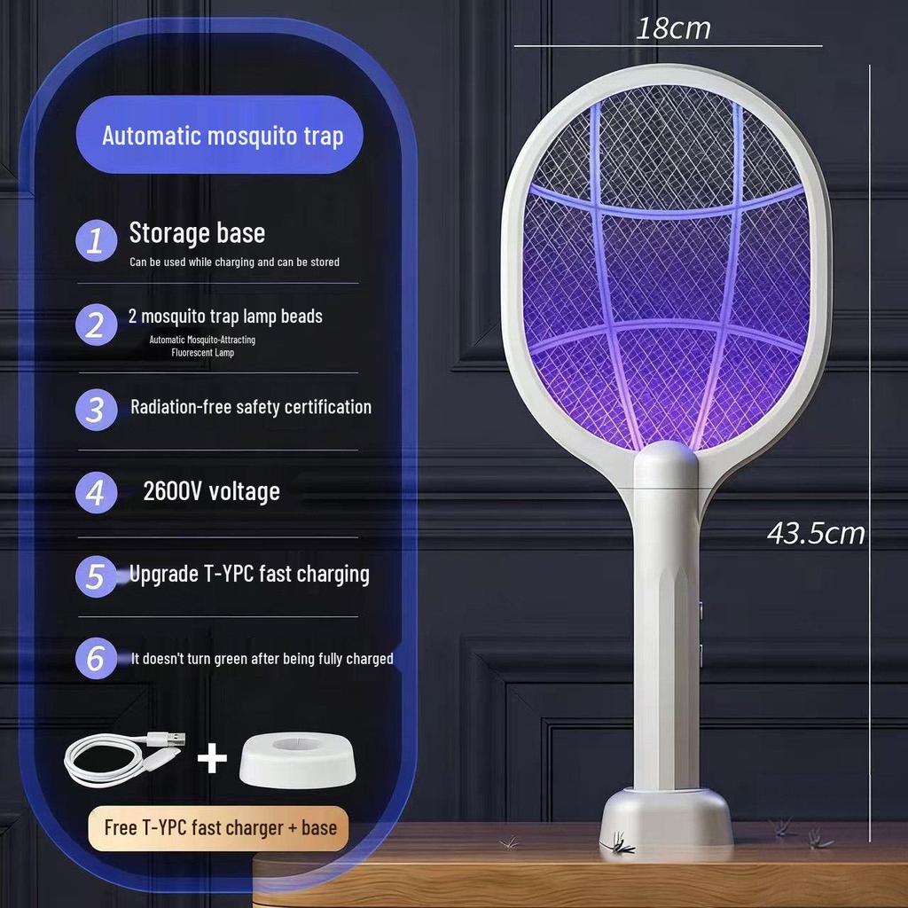 Electric Retractable Folding Mosquito Swatter & Lamp Combo with Automatic Mosquito Lure and Household Electric Shock Function