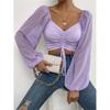 Summer Women's V-Neck Drawstring Lantern Sleeve Tight Fashion Sexy Blouse Top