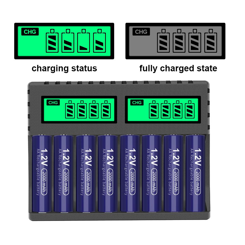ЖК-дисплей Смарт Интеллектуальное Зарядное устройство для аккумуляторов с 8 слотами для 1,2 В AA AAA NiCd Ni-MH Перезаряжаемые батареи Зарядное устройство типа C