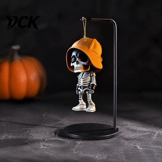 Backpack Pendant And Keychain Charm 2Pcs Hoodie Skeleton Ornaments, 2D Flat Acrylic Pendants, Gothic Gift for Car Enthusiasts Style Hanging