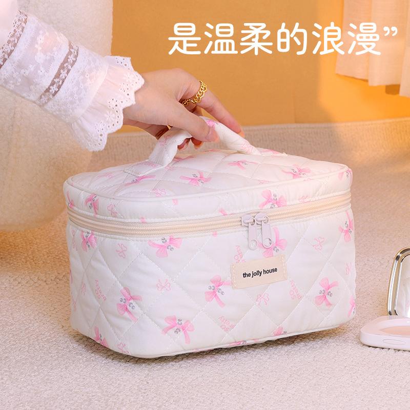 Ins стиль милый бант косметичка девушка сердце большая вместительная сумка для хранения средств по уходу за кожей портативная дорожная косметичка