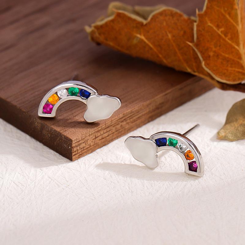 Colorful Rainbow Cloud Diamond Stud Earrings for Women