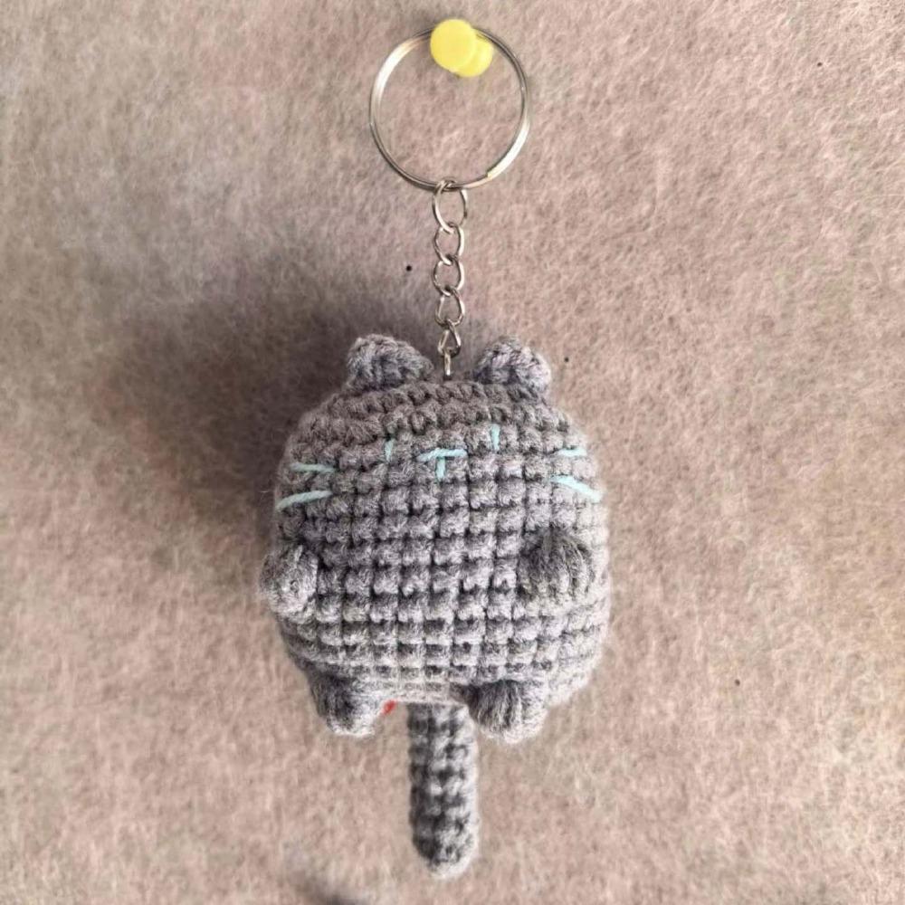 Handmaking Knitting Keychain Knitting Kitten Pendant Jewelry Gift Crochet Cat Keyrings Bag Pendant