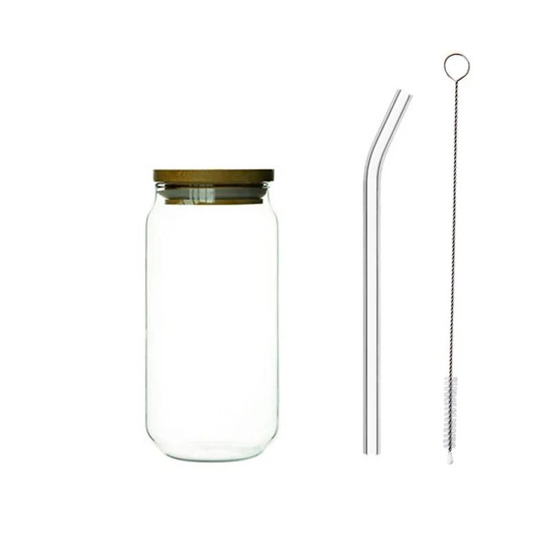 550ml/350ml Glass Cup With Lid and Straw Transparent Bubble Tea Cup Juice Glass Beer Can Milk Mocha Cups Breakfast Mug Drinkware