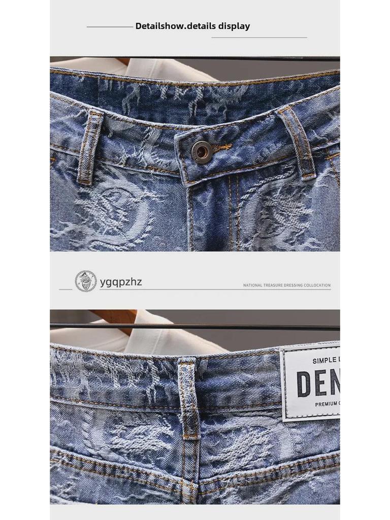 2024 Мужские модные свободные прямые джинсовые шорты: Молодежные бриджи средней длины