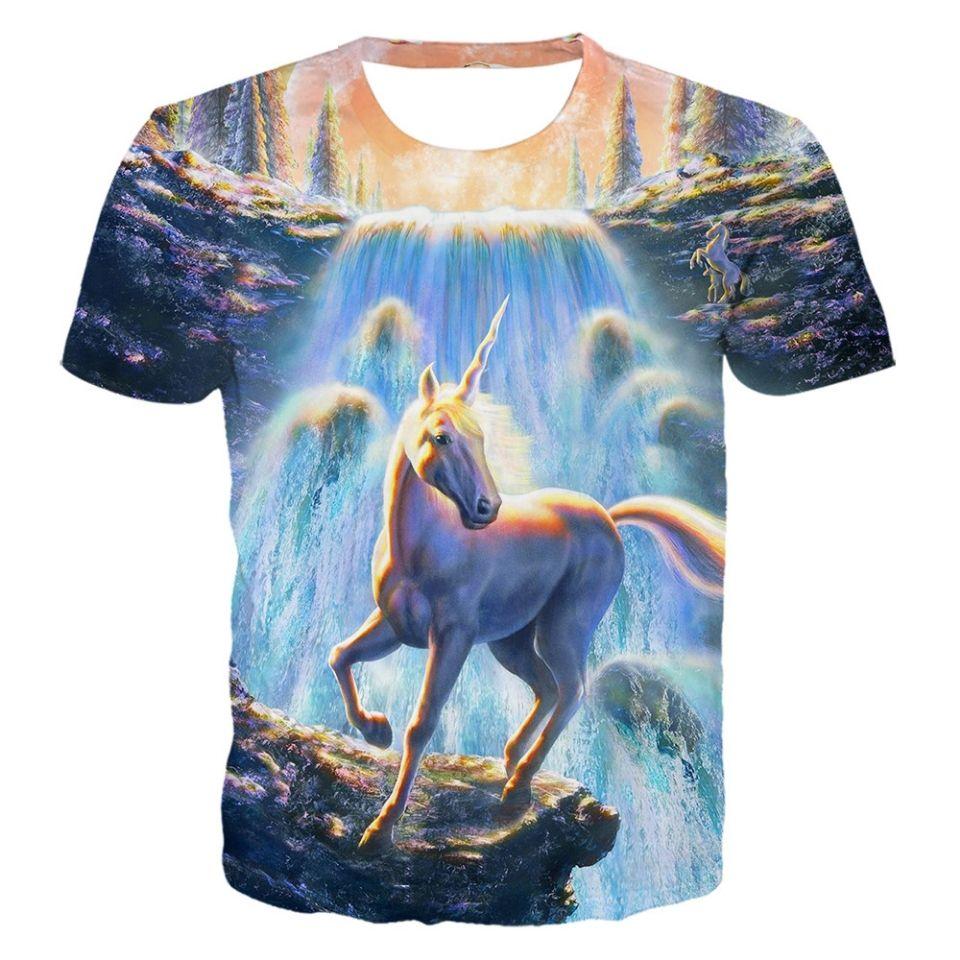 Summer New Unicorn Pegasus Animal Pattern 3D Digital Printing Round Neck Short Sleeve Personalized Trendy Men's T-shirt