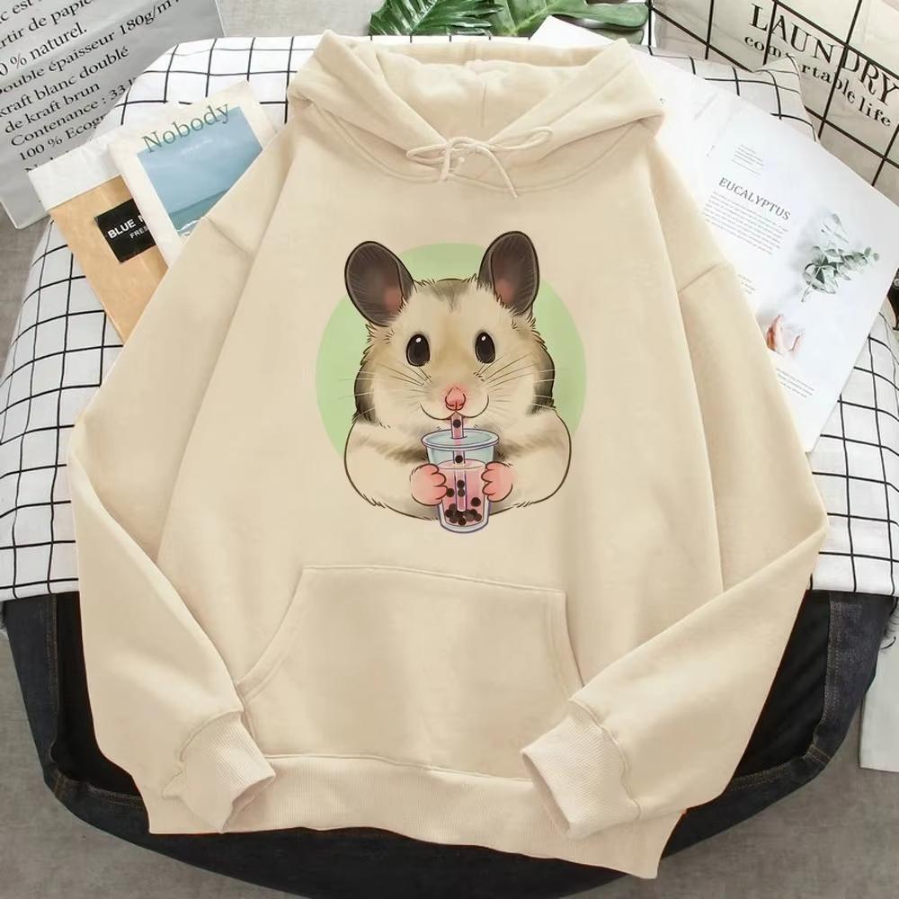Hamster Cute Graphic Printed Hoodies Women Graphic Kawaii Anime Fleece Pulls Sweater Women Autumn Winter Hoodies Clothing