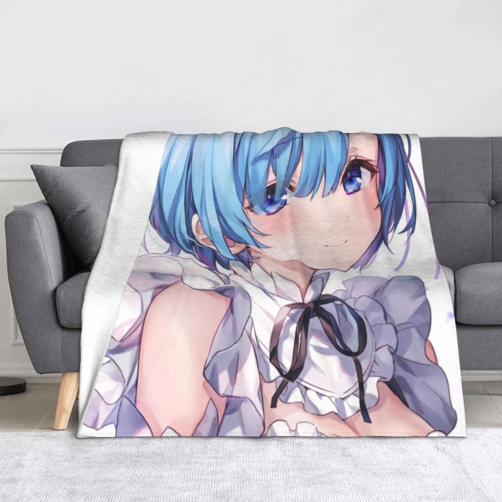 Rem Emilia ReZERO Flannel Throw Blankets Starting Life in Anothers Worlds Anime Blanket for Sofa Couch Warm Bedroom Quilt