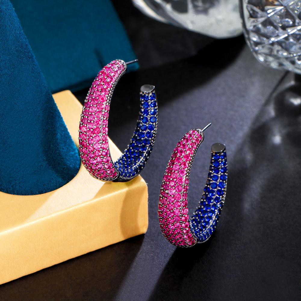 CMM Роскошные красные, синие циркониевые серьги, большие круглые серьги-кольца, ювелирные изделия для помолвки и вечеринки, подарок для женщин