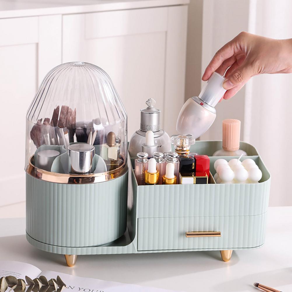 Rotating Cosmetic Storage Box 360-degree Rotating Makeup Organizer with Drawer for Capacity Cosmetic Storage Eyeshadow Lipstick