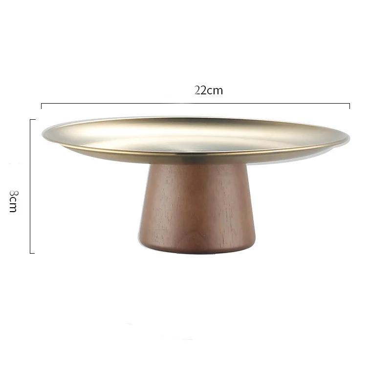 Тарелка для фруктов из нержавеющей стали с высокими ножками и деревянной основой. Тарелка для конфет в гостиную. Простая десертная тарелка. Украшения для домашнего обеденного стола.