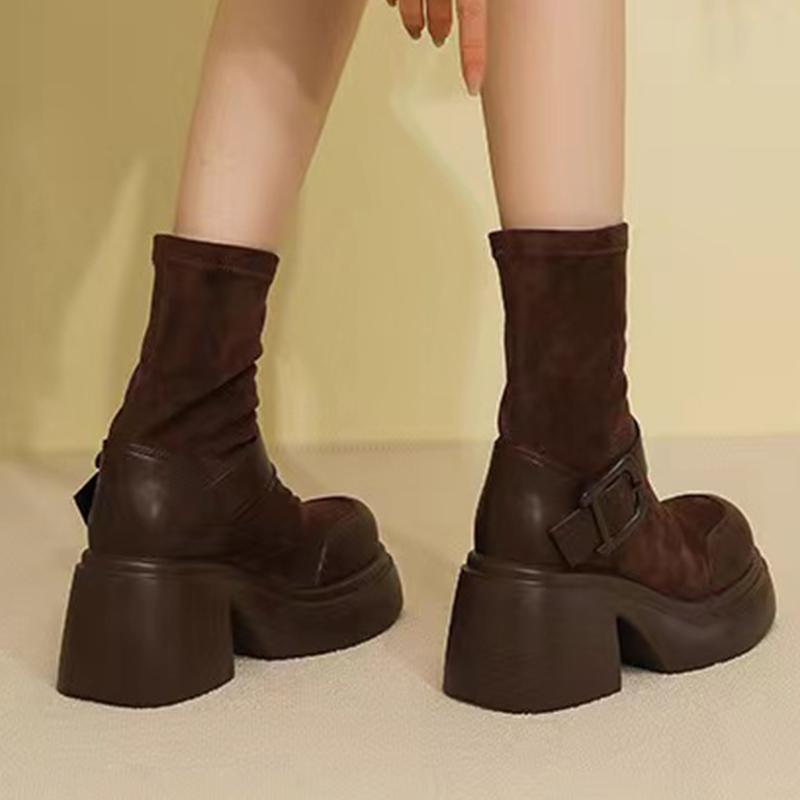 Мода Rimocy 2024 Зима Новые однотонные ботильоны Тренд Металлическая пряжка Массивная платформа Готические ботинки Женщина Толстая подошва Женские короткие ботинки