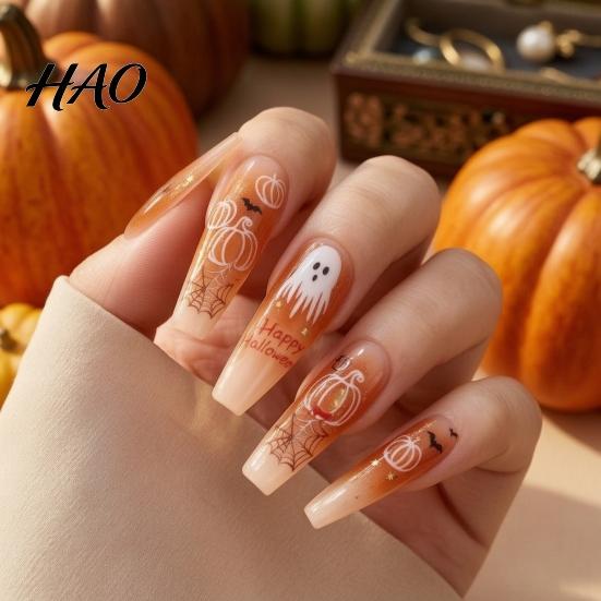 Nail Art Decor Halloween Decoration Stickers, 3D Embossed Pumpkin Ghost Bat PVC Stickers Manicure Decals, DIY Accessories for Holiday Party