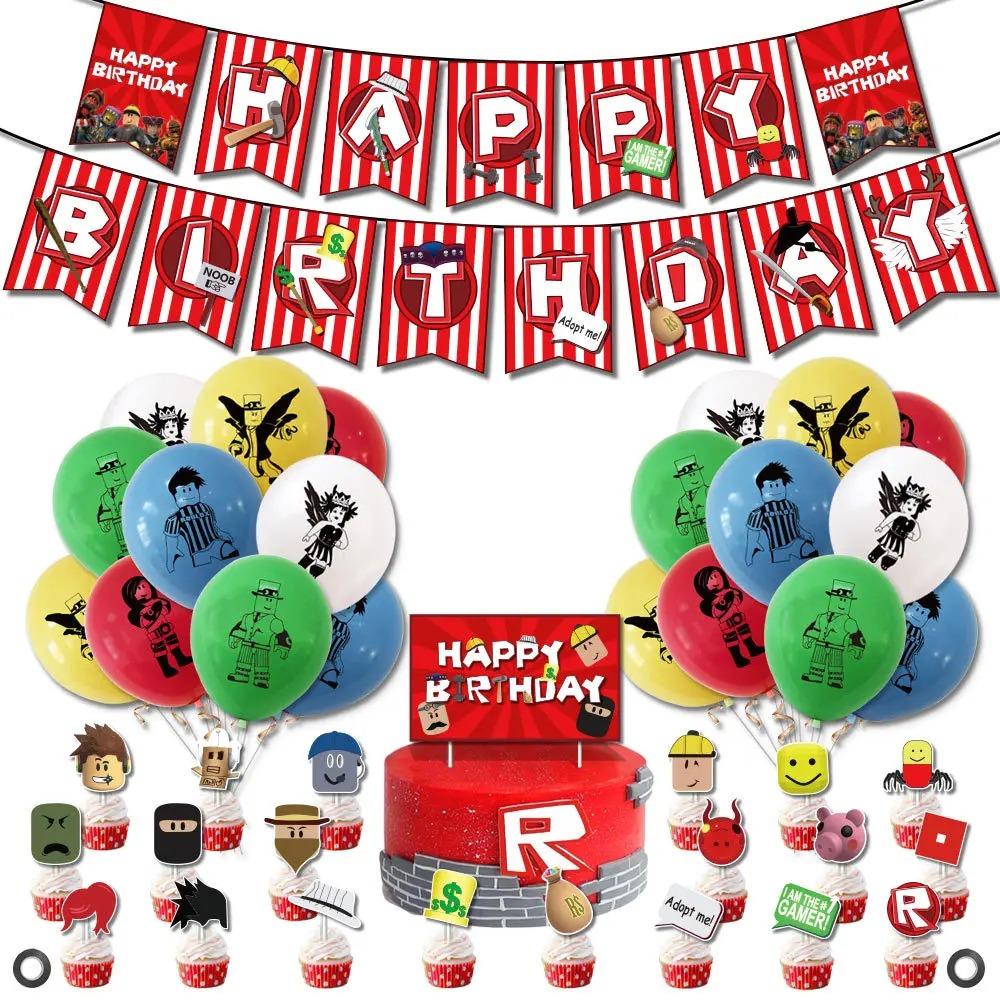 Hot Robot Roblox Kids Birthday Party Supplies Set Disposable Tableware Roblox Paper Plates Cups Balloons Baby Shower Party Decor