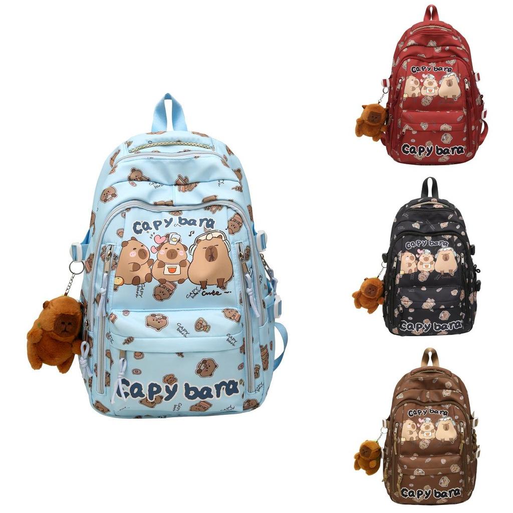 Capitn Capybara Anime Cartoon Nylon Backpack With Breathable Design For School Teens Special Characters Included