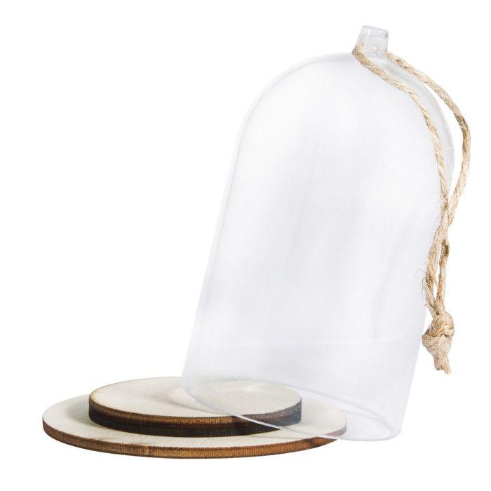 Cloche en plastique avec socle, 6cm 9cm, av. Cordon de jute