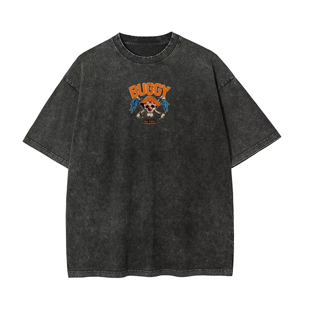 Summer New ONE PIECE Buggy The Clown T-shirt Y2K Men Women Harajuku Gothic Round T-shirt Print Crew Neck Casual T Shirt