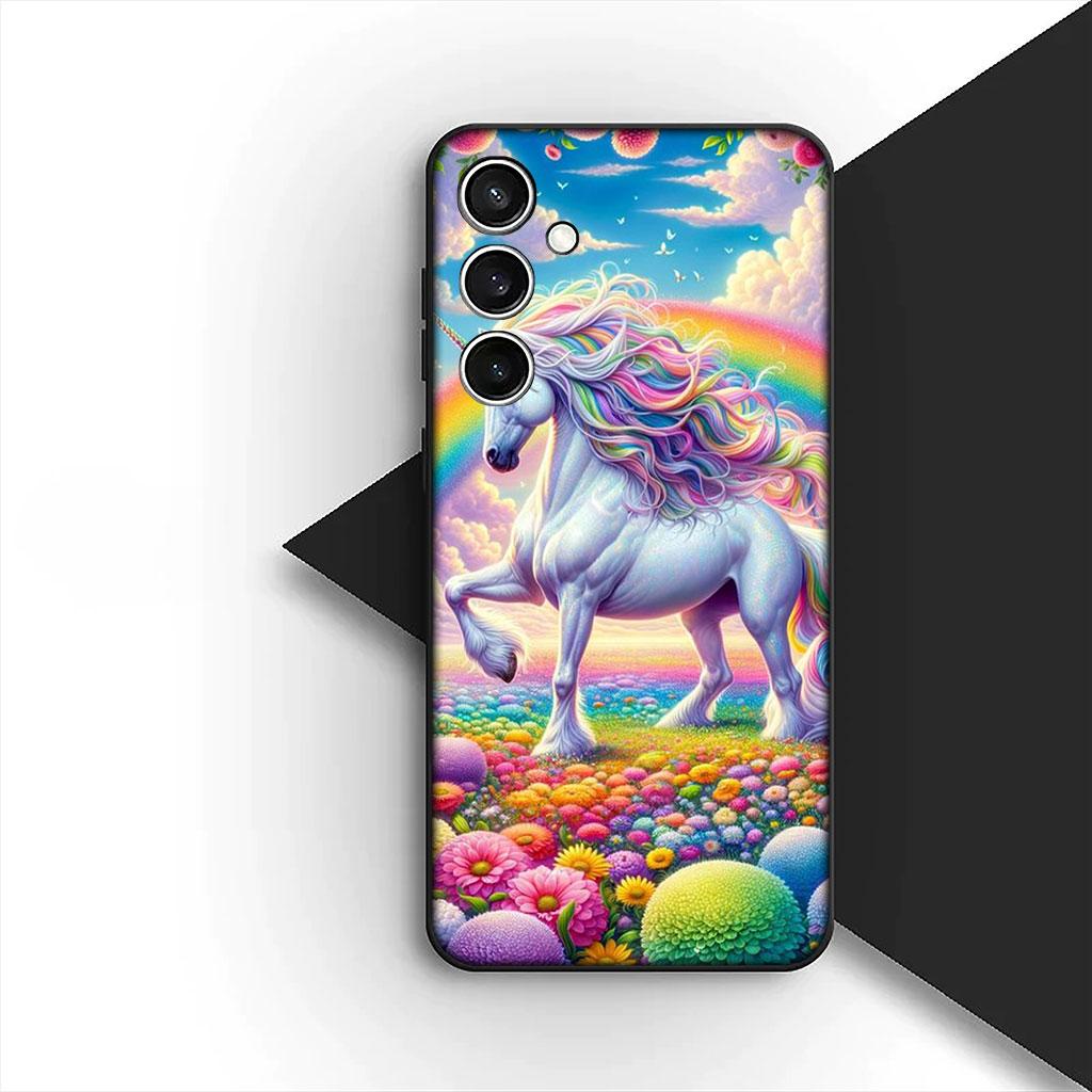 Чехол для телефона для Samsung Galaxy S22 S21 S20 FE Ultra Plus A07 A17 A15 A16 A25 A57 A37 Мягкий силиконовый чехол Комиксы Единорог Мультяшный