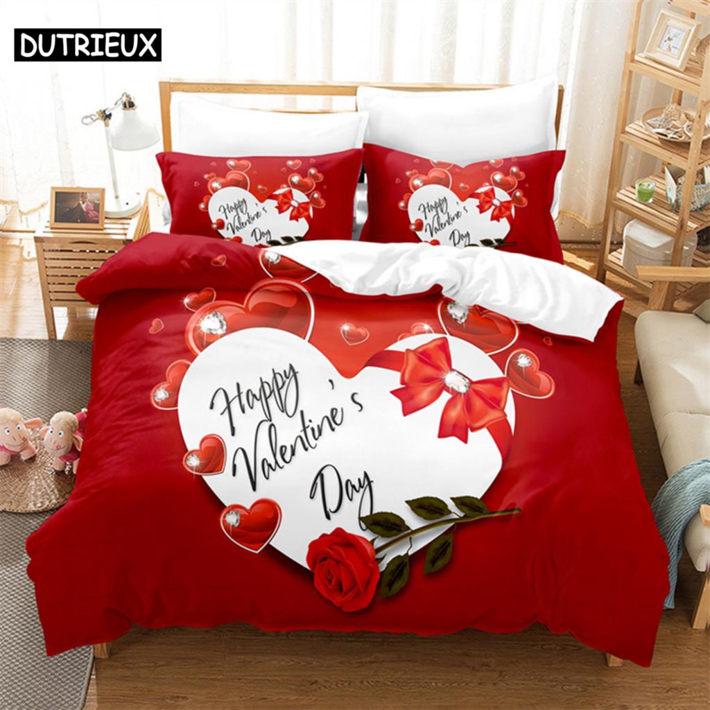 3D Принт Красной Розы - 3 предмета Комплект Пододеяльников, Доступен в размерах Кинг, Квин, Двуспальный, Односпальный и Двойной