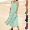 Women's Fashion Casual Solid Colour Sleeveless Cotton Linen Pocket Dress