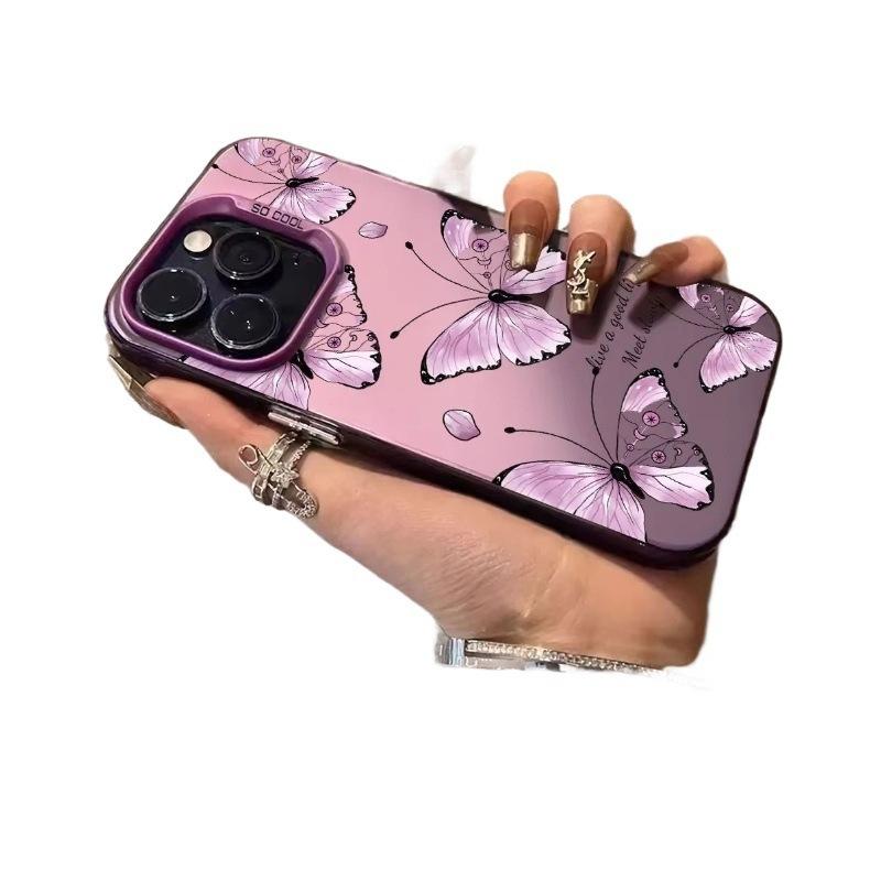 Фиолетовая Бабочка Чехол для iPhone 16 Pro 15/14/13 Лазерный 12 Apple 11 Xs Max/plus