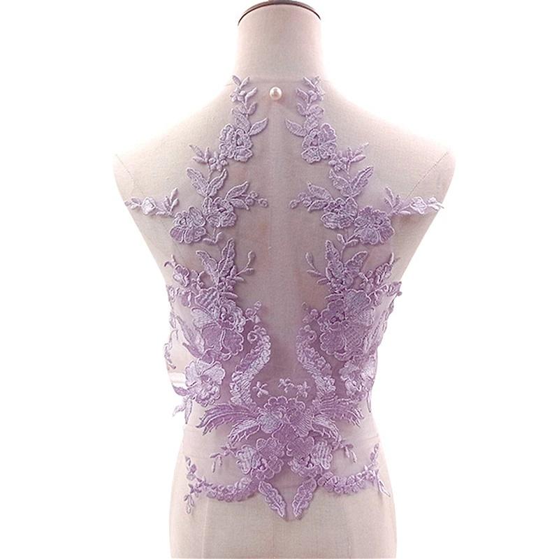 Embroidered Lace Applique Sewing Flower Fabric Collar Patch for Wedding Party Gown Bridal Dress Clothes DIY Crafts