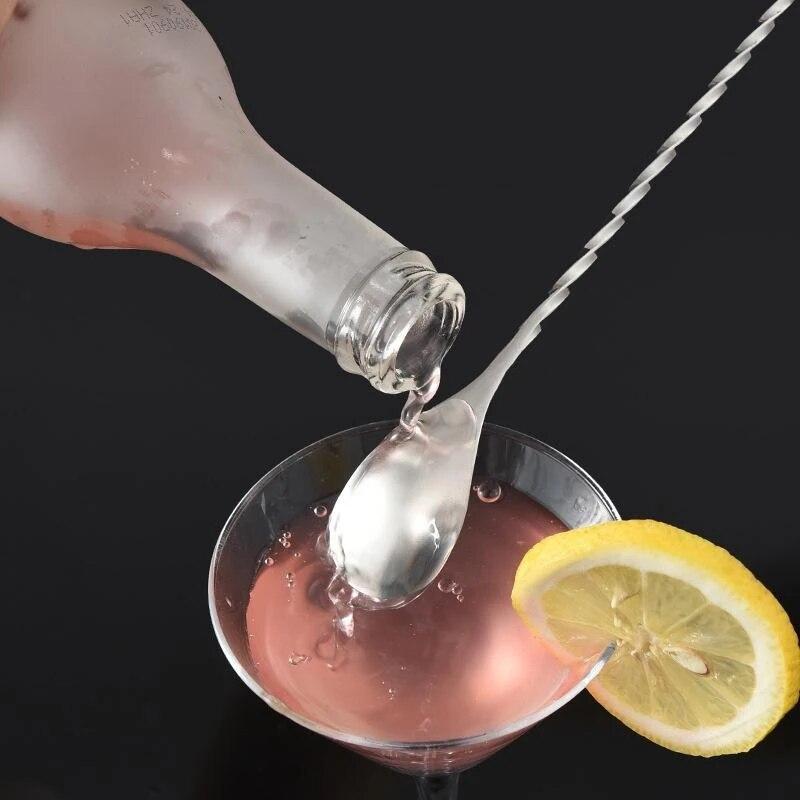 High Quality Stainless Steel Cocktail Bar Spiral Pattern Drink Shaker Muddler Stirrer Twisted Mixing Spoon Kitchen Tableware