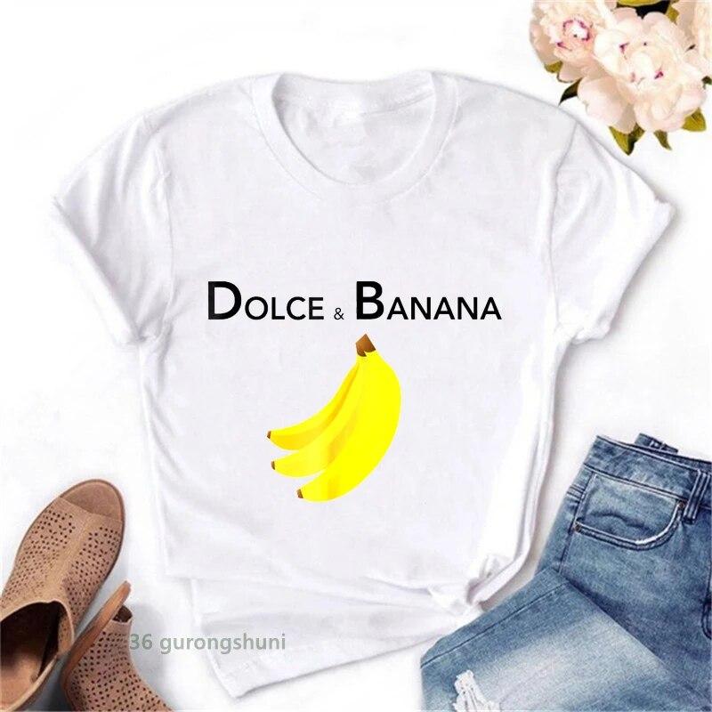Dolce Banana Anime Printed T Shirts Womens Creativity Breathable Tshirts Fashion O-Neck Shirts Cartoons Brand Female Tops