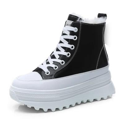 Модные 7 см Ботильоны из Натуральной Кожи Повседневные Массивные Кроссовки Зимние Плюшевые Ботинки Весенне-Осенние Туфли на Платформе и Скрытом Каблуке-Танкетке Женская Обувь