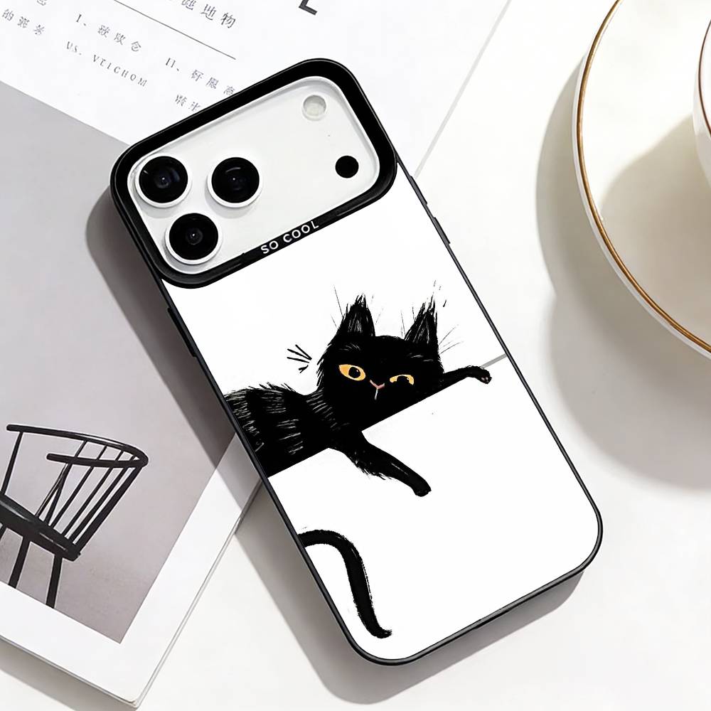 Милые Кошачьи Арт-Принты Чехол для Телефона Для iPhone17,16,15,14,13,12,Pro Max Черный Цветной Чехол для Телефона